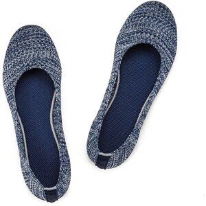 Frank Mully Women’s Blue Print Knit Fabric Round Toe Slip On Ballet Flat Shoes